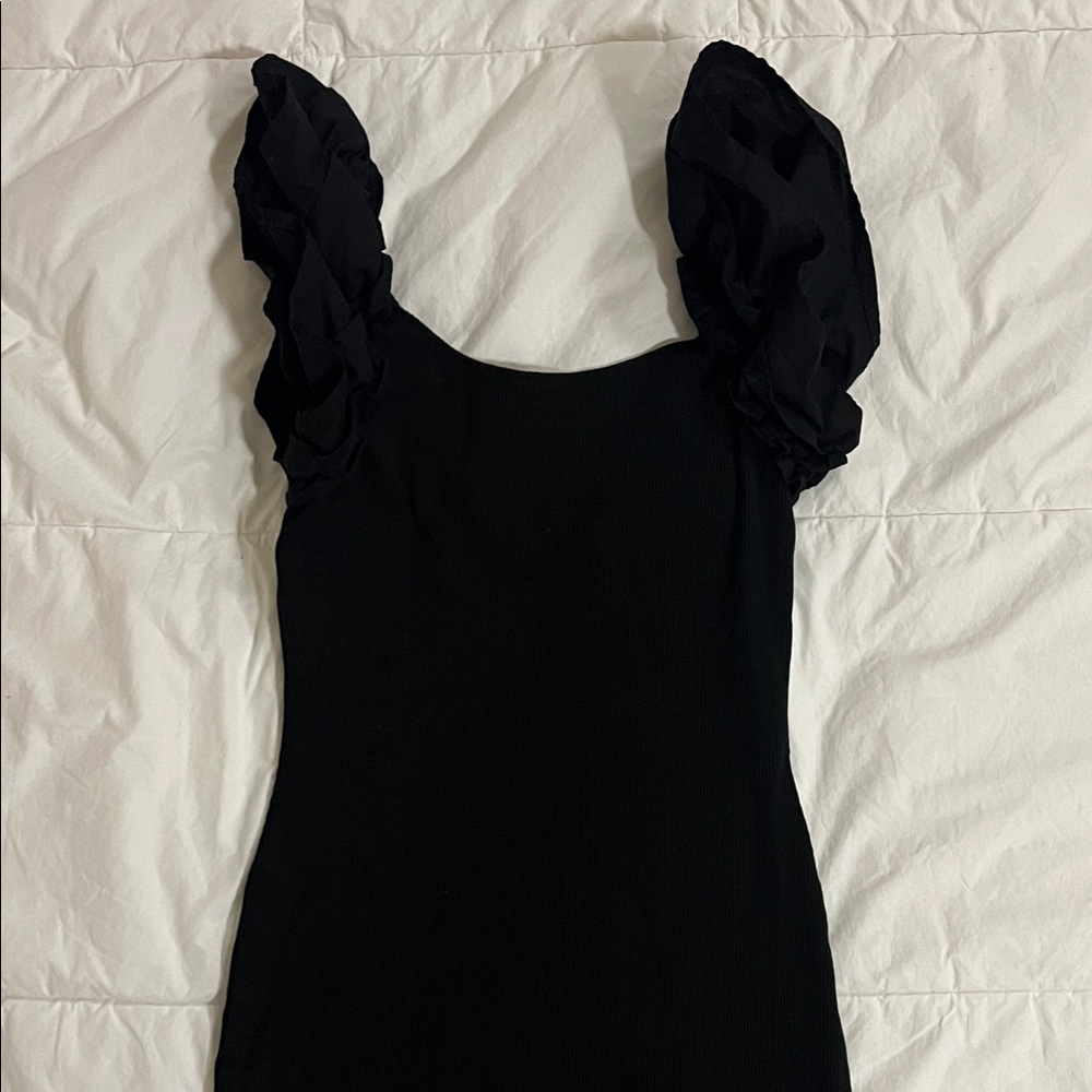 h&m ruffled black mini dress